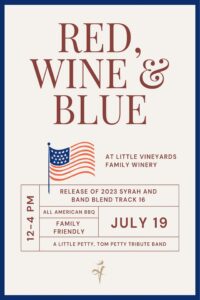 Red Wine & Blue Flyer for July 19th Event with American Flag